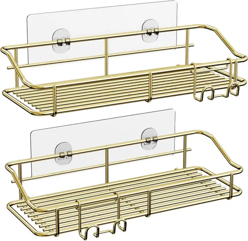 Miniatura 13 de Nieifi - Estante adhesivo para ducha con estantes de almacenamiento sin perforación de acero inoxidable con ganchos para baño, lavabo, aseo
