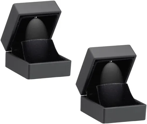Miniatura 5 de Allure - Paquete de 2 cajas de lujo para aretes con luz LED, elegante estuche de diamantes en forma cuadrada, para propuesta única, compromiso