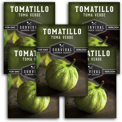 Survival Garden Seeds - Semilla de tomatillo Toma Verde para plantar - 5 paquetes con instrucciones para plantar y cultivar verduras de salsa verde