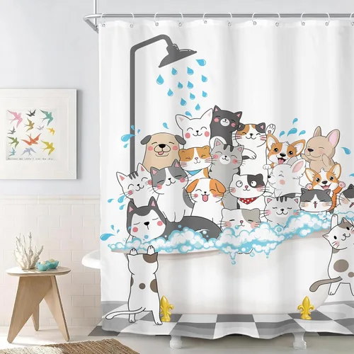 Miniatura 9 de SVBright - Cortina de regadera con diseño de gato para niños, 60 pulgadas de ancho x 72 pulgadas de largo, diseño de animales de dibujos animados