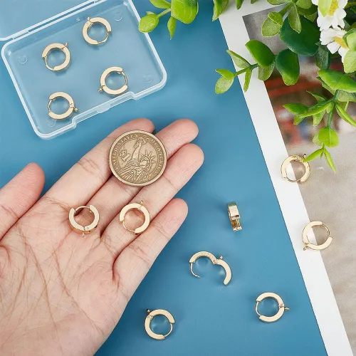 Miniatura 2 de UNICRAFTALE 12 aretes de aro de acero inoxidable, aretes redondos dorados de 0.59 pulgadas, hipoalergénicos, para hacer joyas de bricolaje