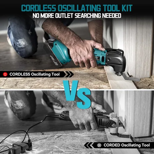Miniatura 4 de Herramienta oscilante inalámbrica compatible con batería Makita, herramienta de motor sin escobillas de 21000 OPM máx con mango auxiliar, Azul