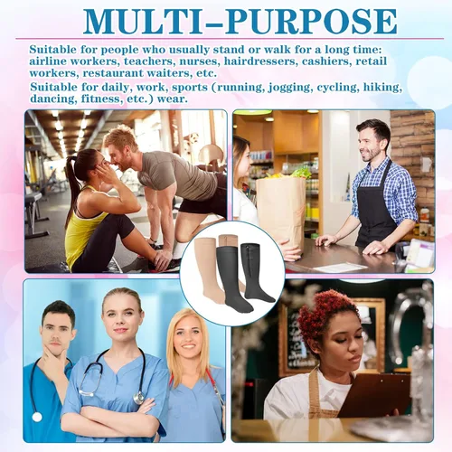 Miniatura 6 de Hillban 2 pares de calcetines de compresión anchos con cremallera de pantorrilla de talla grande de 15 a 25 Mmhg para mujeres y hombres con sobrepeso