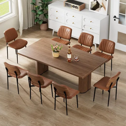 Miniatura 41 de REONEY - Juego de 4 sillas de comedor, modernas de mediados de siglo, tapizadas en piel sintética PU con respaldo de madera curvada de nogal y patas