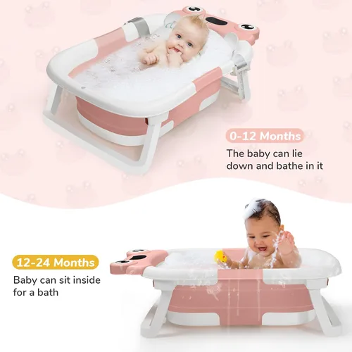 Miniatura 7 de DEANIC Bañera plegable para bebé con toallita para bebé, bañera infantil portátil con cojín suave de apoyo para el baño del bebé para recién nacidos