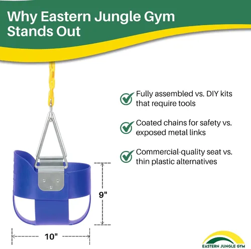Miniatura 5 de Eastern Jungle Gym Asiento de columpio para niño con respaldo alto y respaldo alto Cadenas revestidas totalmente montadas Accesorio de columpio