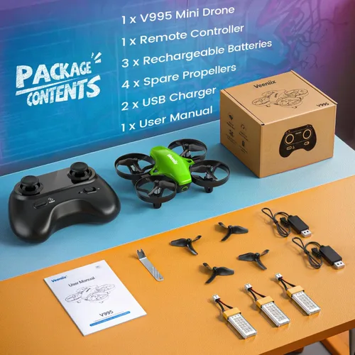 Miniatura 8 de V995 Mini Dron para Niños y Principiantes, Avión Cuadricóptero para Interiores y Exteriores para Niños y Niñas con Giros 3D, Rotación de 360°, Vuelo