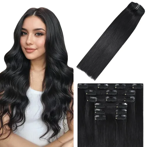 Miniatura 62 de WindTouch - Extensiones de cabello humano liso con pinzas, color negro azabache, 2.47 onzas, N.° 1, 12 pulgadas, 7