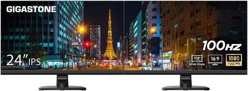 Gigastone Monitor de luz trasera LED IPS de 24 pulgadas, paquete de 2 unidades de 100 Hz FHD 1920 x 1080, 178° WideView, sin marco, monitor dual,