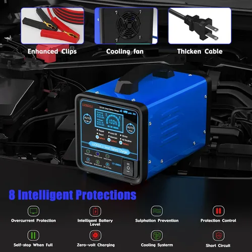 Miniatura 6 de Cargadores de batería de coche de 12 V/24 V resistentes, mantenedor de batería automático de 15 A con apagado automático, reparación, modo