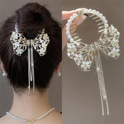 Miniatura 9 de Pinzas y Clips para el Cabello con Flores Estilo Francés Perlas Diamantes de Imitación Mariposa Twist Banana Horquillas Accesorios para el Cabello