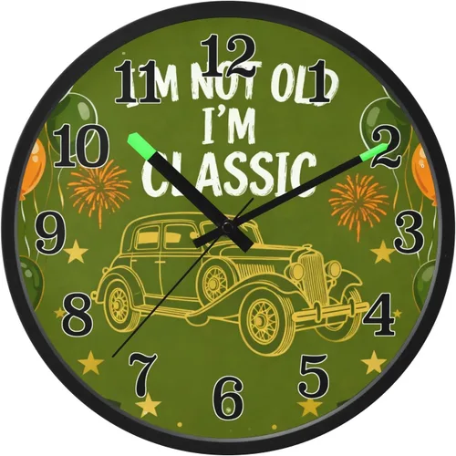Battery Operated Silent Non-Ticking Clock Luminous Voice-Activated Silent Clocks 70s Vintage Style Trendy Car Green 12 Inch for Living Room Office
