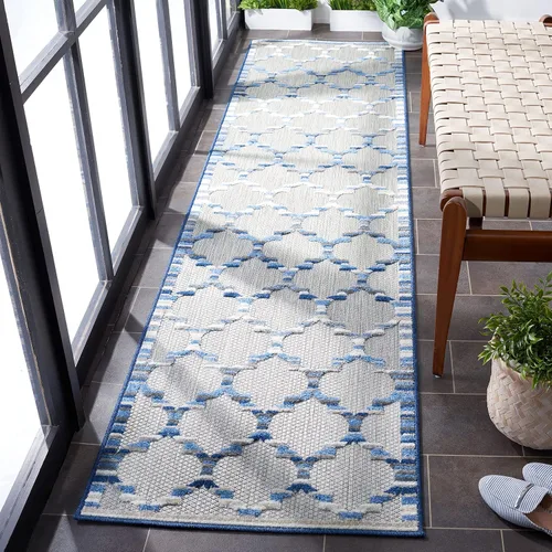 Miniatura 19 de SAFAVIEH Alfombra lavable para exteriores, colección Cabaña, 2'2" x 5', azul y gris, no desprende pelusa y fácil de limpiar, entrada puerta