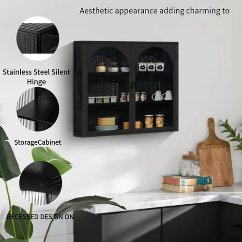 Miniatura 3 de Armario con puertas de vidrio boticario gabinete de baño de 27.56 pulgadas aparador buffet con 2 puertas y estantes ajustables Gabinetes para cocina