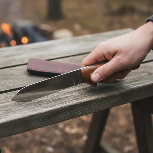 Miniatura 5 de SZCO Cuchillo de Caza Full Tang de 8 Pulgadas - Cuchillo de Campamento Clásico Patch con Mango de Madera de Burlwood, Hoja de Acero Inoxidable