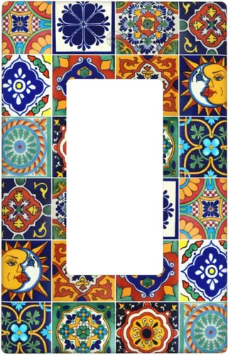 Miniatura 19 de Talavera - Azulejos mexicanos de una sola banda, placas de pared para decorar enchufes eléctricos, placa de interruptor, placa decorativa de pared