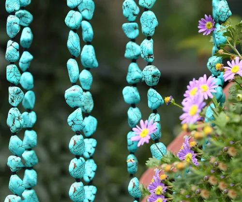 Miniatura 5 de Perlas de turquesa collar sin fin largo anudado piedra multi-Strand capa collares hechos a mano joyería