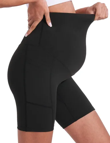 Miniatura 5 de Enerful Pantalones cortos de yoga de maternidad para mujer, sobre el vientre, cómodos, para ciclismo, entrenamiento, activo, embarazo, gimnasio