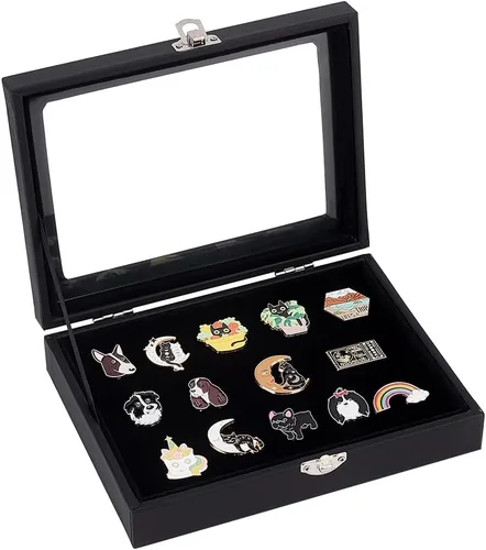 Miniatura 8 de OLYCRAFT Vitrina de madera de 9.4 x 13.7 x 2 pulgadas, vitrinas para insignias, almacenamiento de insignias, broche, con ventana transparente e
