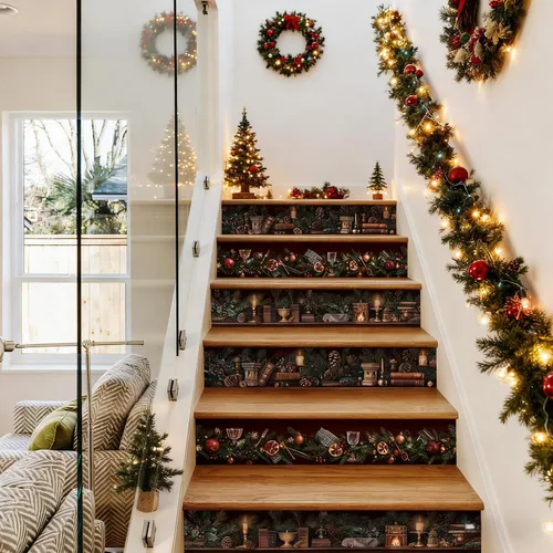 Miniatura 5 de AMAZING WALL Pegatinas elevadoras de Navidad para biblioteca de Navidad, calcomanías para escaleras autoadhesivas, 6