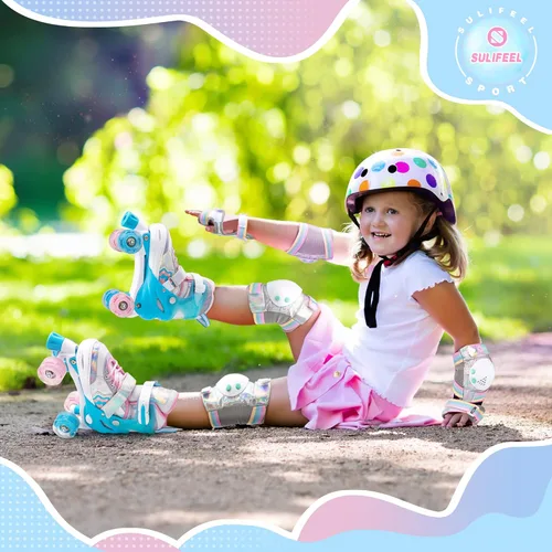 Miniatura 7 de SULIFEEL Rainbow Unicorn - Patines ajustables de 4 tamaños para niñas y niños de 3-5, 5-8, 6-12 años, patines para interiores y exteriores C Azul