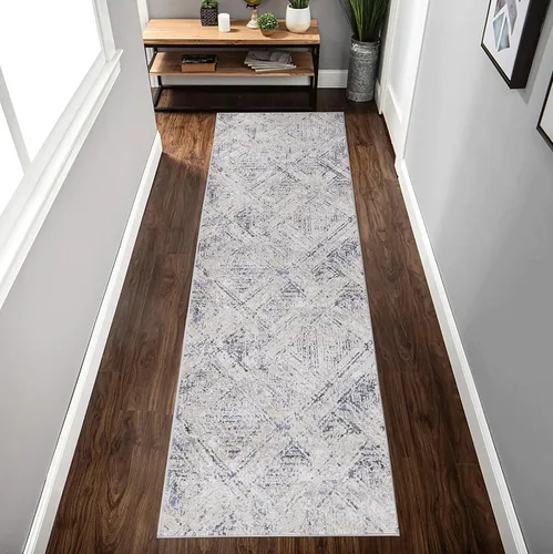 Miniatura 25 de NAAR PAYAS Collection - Alfombra de área de 6 x 9 pies, diseño de medallón crema y azul, no se desprende, resistente a las manchas, para sala
