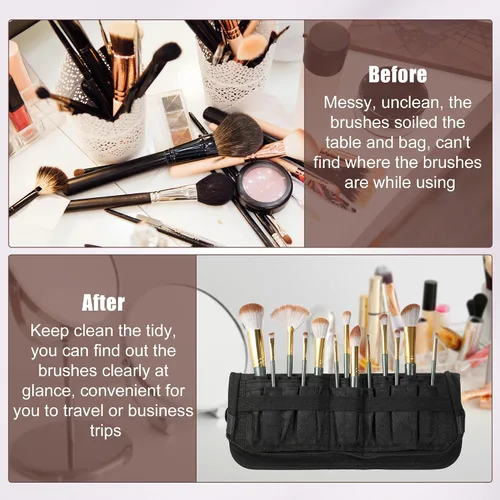 Miniatura 7 de VOCOSTE Soporte plegable para brochas de maquillaje, 23 bolsillos, organizador de brochas de maquillaje, bolsa de viaje para brochas de maquillaje
