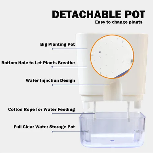 Miniatura 6 de Planterhoma Macetas de riego automático para plantas de interior de 4.3 pulgadas, 6 paquetes de macetas cuadradas de riego automático con orificio