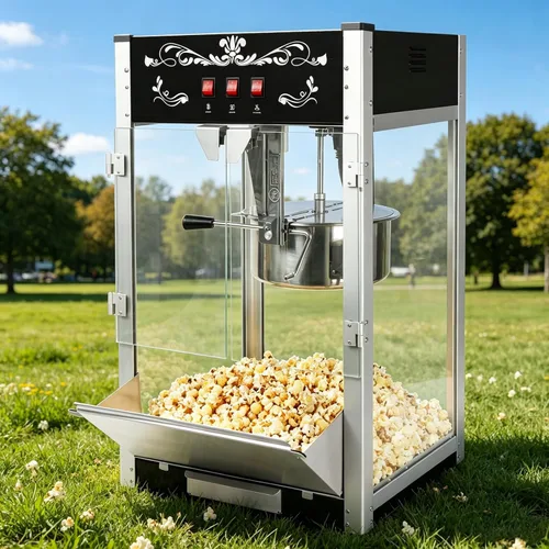 Miniatura 29 de Máquina comercial de palomitas de maíz con carrito y ruedas, máquina para hacer palomitas de maíz con hervidor de acero inoxidable de 24 onzas, Rojo