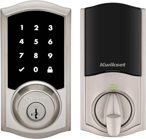 Kwikset HomeConnect 918 Cerradura de pantalla táctil tradicional habilitada para Z-Wave de largo alcance, funciona con Ring Alarm, se requiere