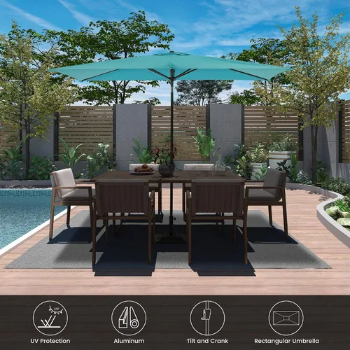 Miniatura 2 de MONDAWE Sombrilla de patio al aire libre de 10 x 6.5 pies, rectangular, sombrilla de mercado con inclinación y manivela, sombrilla de mesa comercial