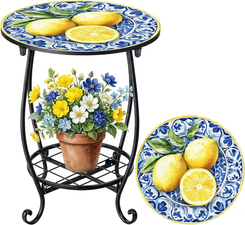 Miniatura 28 de Cinnvoice Mesa auxiliar redonda para exteriores, mosaico pequeño, decoración de patio, planta interior, mesa de té para patio, porche, jardín, sala