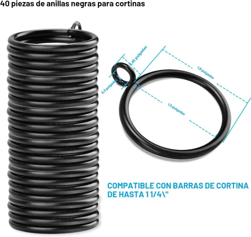 Miniatura 4 de 40 anillos de cortina negros con ojales para barra de cortina de hasta 3/4 pulgadas (anillos de cortina negros)