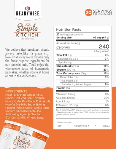 Miniatura 2 de Simple Kitchen Mezcla de Panqueques Caseros – 20 Porciones para Preparación de Comidas Familiares, Supervivencia, Solo Agrega Agua Comida Enlatada