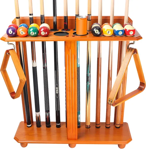 GSE Games & Sports Expert Estantes para tacos de billar con soporte de suelo estilo esquinero con contadores de puntuación, contiene tacos de Roble