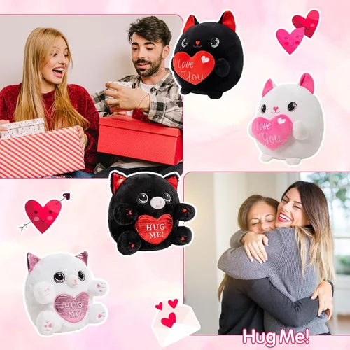 Miniatura 4 de Finebee Peluche de gato negro con corazón con texto "I Love You", peluche de San Valentín con corazón rojo para el día de la madre, recuerdo