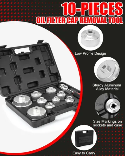 Miniatura 4 de MOFEEZ Juego de llaves de filtro de aceite, 10 piezas de juego de llaves de filtro de aceite, 3/8 pulgadas, kit de herramientas de extracción
