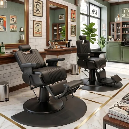 Miniatura 2 de Hydraulic Barber Chair All Black, 550LBS Heavy Duty Barbershop Chair, Adjustable Reclining Salon Chair, Professional Hair Stylist Chair for