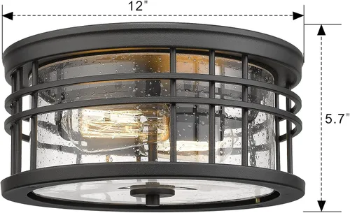 Miniatura 6 de zeyu ZW01-F BK - Lámpara de techo de montaje empotrado, 2 luces, para cocina, pasillo, 12 pulgadas, acabado negro con vidrio semillado, ZW01-F BK