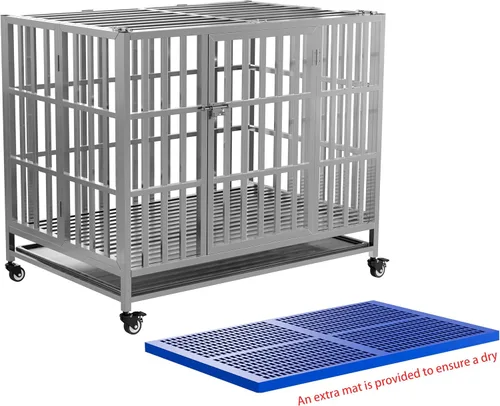 Miniatura 3 de Jaula plegable de acero inoxidable para perros, 30, 37, 42, 48 pulgadas, rueda con cerradura, con bandeja, apilable, resistente, divisor