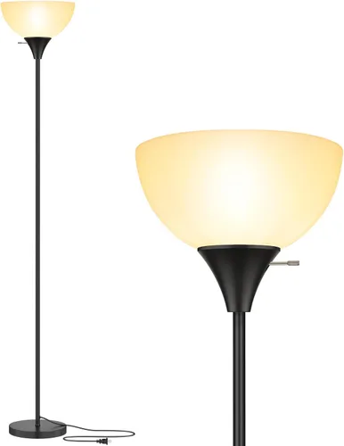 Miniatura 7 de Lámpara de pie Coucrek, lámparas de pie LED con pantalla de plástico blanco, lámparas de pie de esquina para sala de estar y dormitorio, interruptor