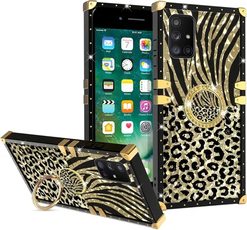 Miniatura 13 de Funda para teléfono Samsung Galaxy A21S con soporte de anillo, diseño retro elegante de lujo, estampado de leopardo, guepardo, dorado, protección