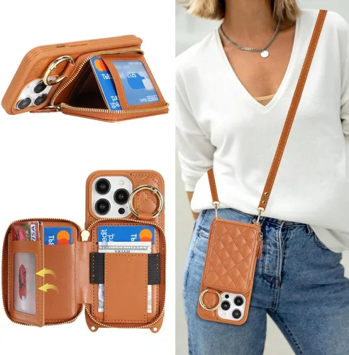 Miniatura 37 de Funda Cartera Bandolera para iPhone 11, Cuero PU Cremallera Bolso Cartera Funda Plegable con Tapa, Funda Folio con Soporte con Ranuras para Tarjetas