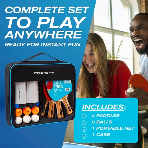 Miniatura 3 de PRO-SPIN Juego de ping pong portátil con red retráctil para cualquier mesa, juego de tenis de mesa todo en uno con paletas de ping pong, pelotas