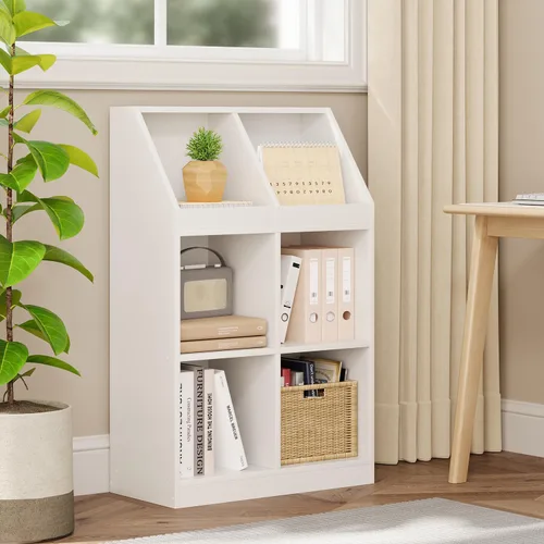 NELYE Estantería de almacenamiento de madera de 6 cubos, gabinete abierto de 11 pulgadas, organizador simple y moderno para oficina en casa, sala de