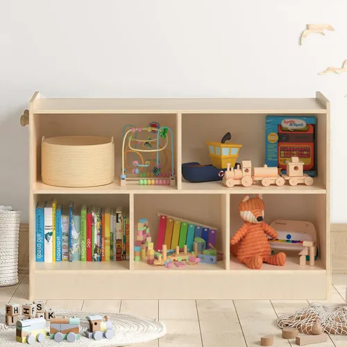 Estante Montessori de madera, organizadores y almacenamiento de juguetes de 2 estantes, organizador de aula para niños, sala de juegos, guardería y