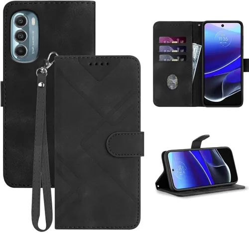 Funda para teléfono Moto G Stylus 5G 2022, tarjetero de cuero, correa de muñeca, cierre magnético, a prueba de golpes, funda con tapa con patrón