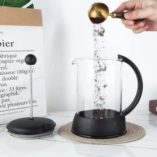 Miniatura 7 de Easyworkz Cuchara de café retro de acero inoxidable con mango de nogal negro, 10 g - Cuchara medidora (dorado cepillado)