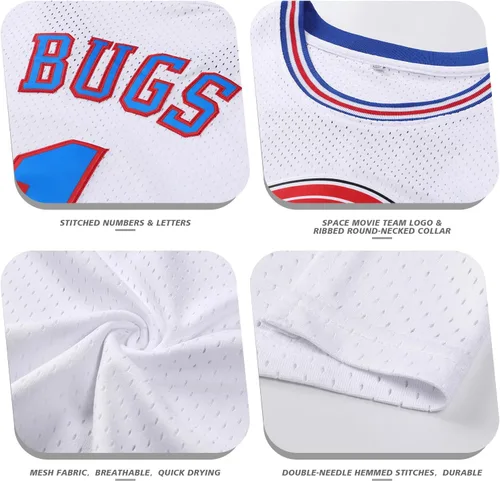 Miniatura 2 de Jersey de baloncesto para hombre, Lola#10 Bugs#1 camisetas de película espacial de los años 90 para HalloweenNavidad, deportes, hip hop, fiesta