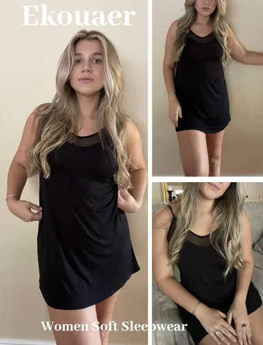 Miniatura 6 de Camisones Ekouaer, sexy, encaje, ropa de dormir sin mangas, suave, lencería cómoda para noche, vestidos de dormir, para mujer